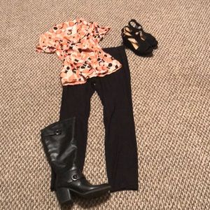 Orange and black blouse. Size small. Worthington